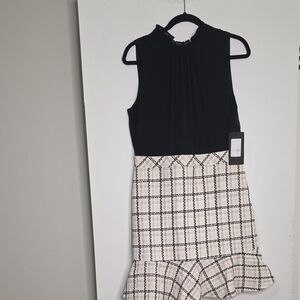 Karl Lagerfeld Black and Cream Plaid Dress